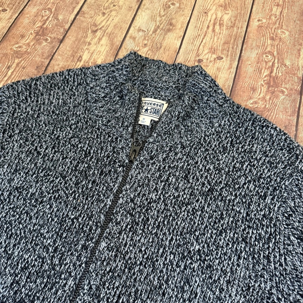 Converse One Star Full Zip Sweater Mens Medium Black White Marled Mock Neck